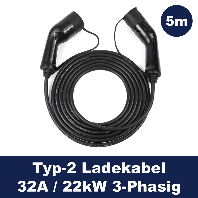 Ladekabel Typ 2 für Plug-In-Hybride und E-Autos (22 kW/ 3-phasig