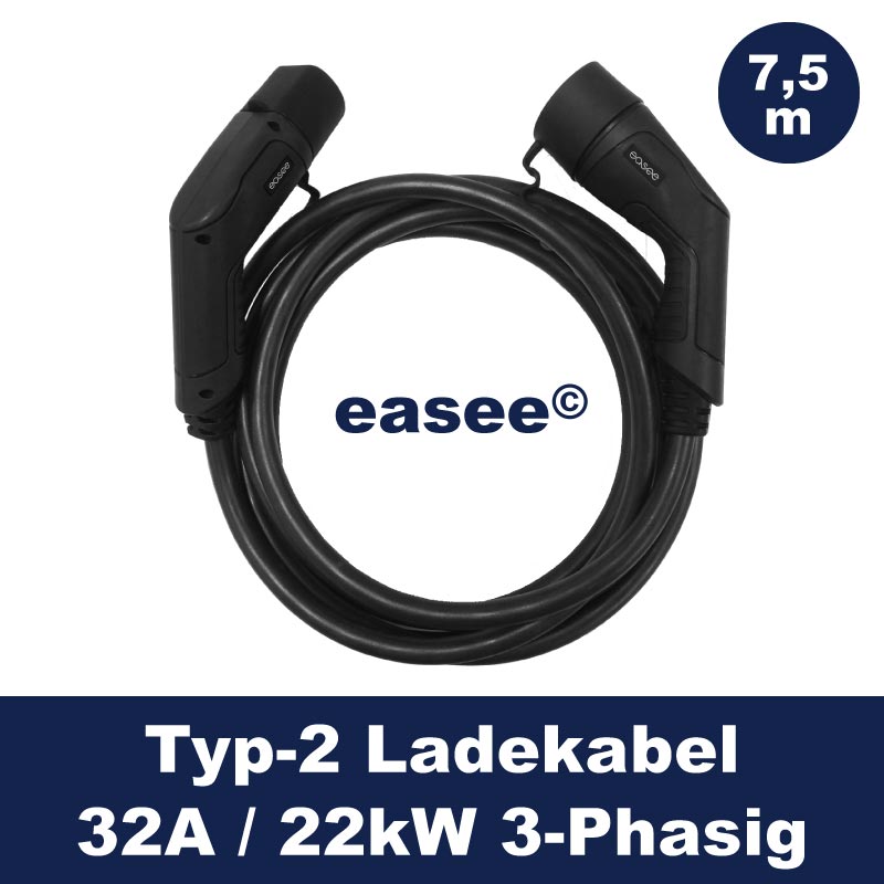 Easee Ladekabel Typ2 - 32A - 22kW - 3-Phasig - 7,5m »