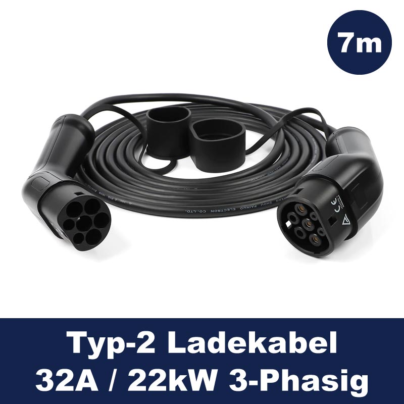 Ladekabel Typ2 Basic - 32A - 22kW - 3-Phasig - 7m »