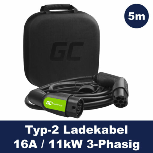 Greencell Ladekabel Typ2 - 11kW - 16A - 3P - 5m