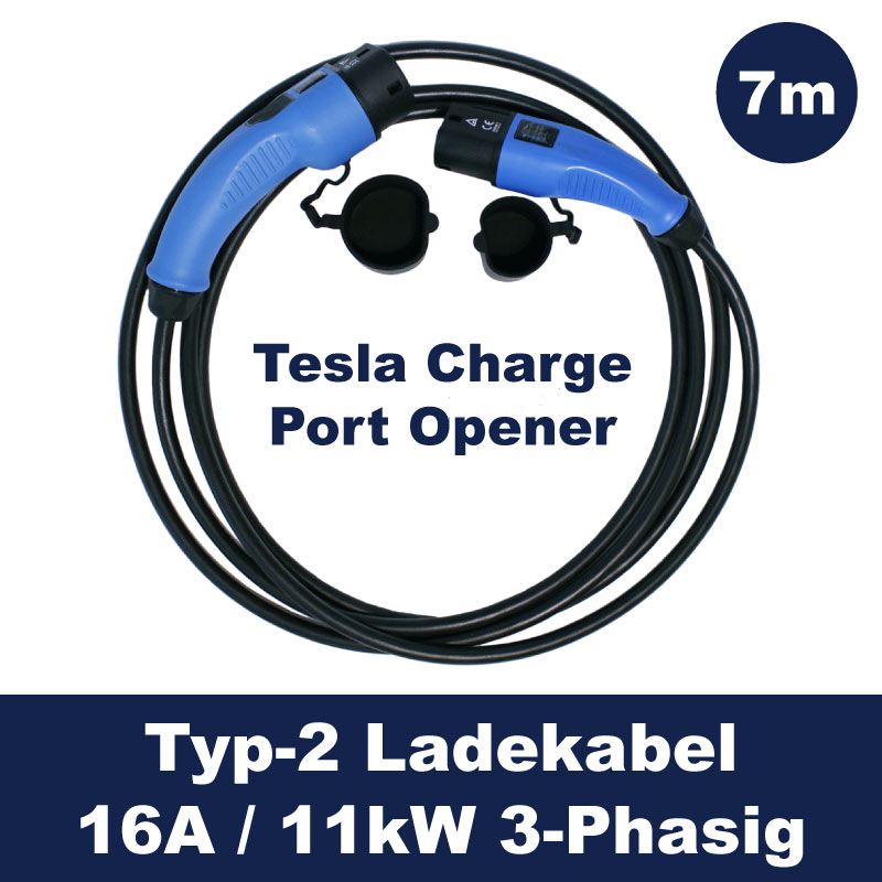 Ladekabel Typ2 inkl. Tesla Charge Port Openener 16A - 11kW - 3-Phasig - 7m  »