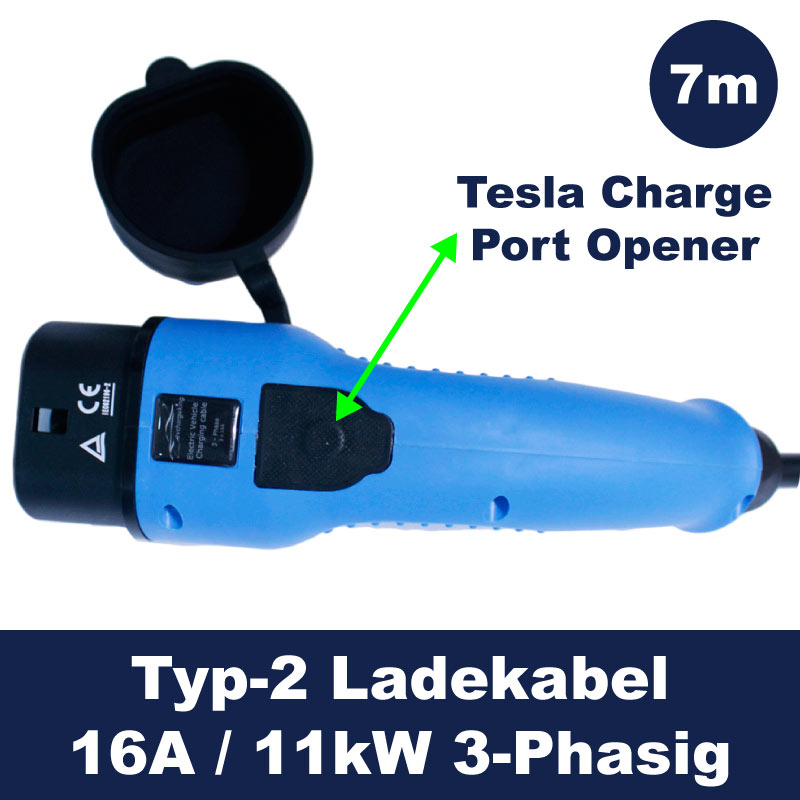 emobis Typ 2 Ladekabel mit Tesla Button - 11kW 6m Ladekabel Typ 2 inkl.  Tasche speziell für Tesla Model 3/S/X/Y - Mode 3 Ladekabel Elektroauto Typ 2-16A  - Tesla Model Y/3/S/X Zubehör