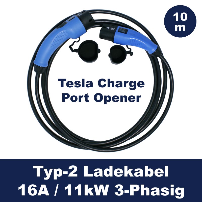 Tesla Model 3/Y 11kW Ladekabel Typ 2 mit integriertem Ladeport öffner