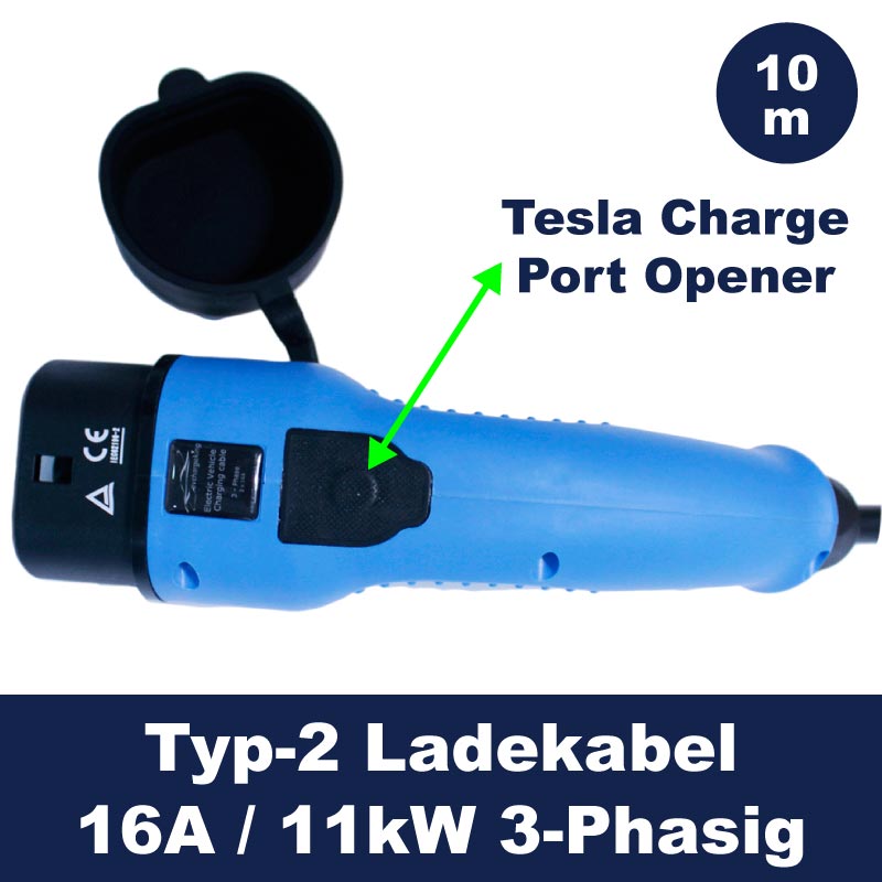 Ladekabel Typ2 inkl. Tesla Charge Port Openener 16A - 11kW - 3-Phasig - 10m  »