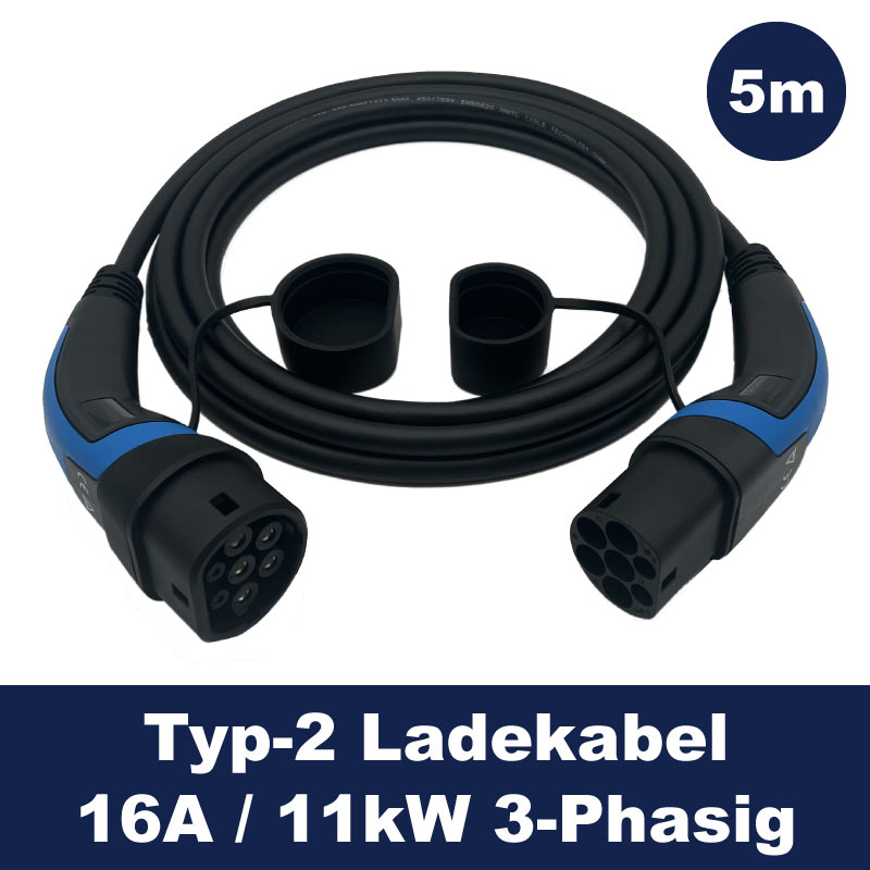 ReChargeU Pro Ladekabel Typ2 - 16A - 11kW - 3-Phasig - 5m