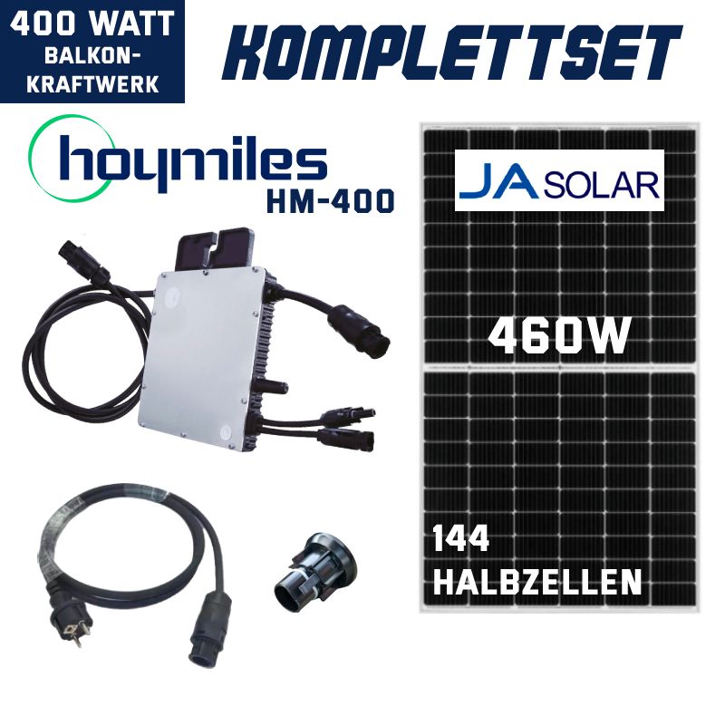 Balkonkraftwerk 400W Single Set 460Wp - Effizienz+ Hoymiles HM-400 + 460W  JA-Solarmodul »