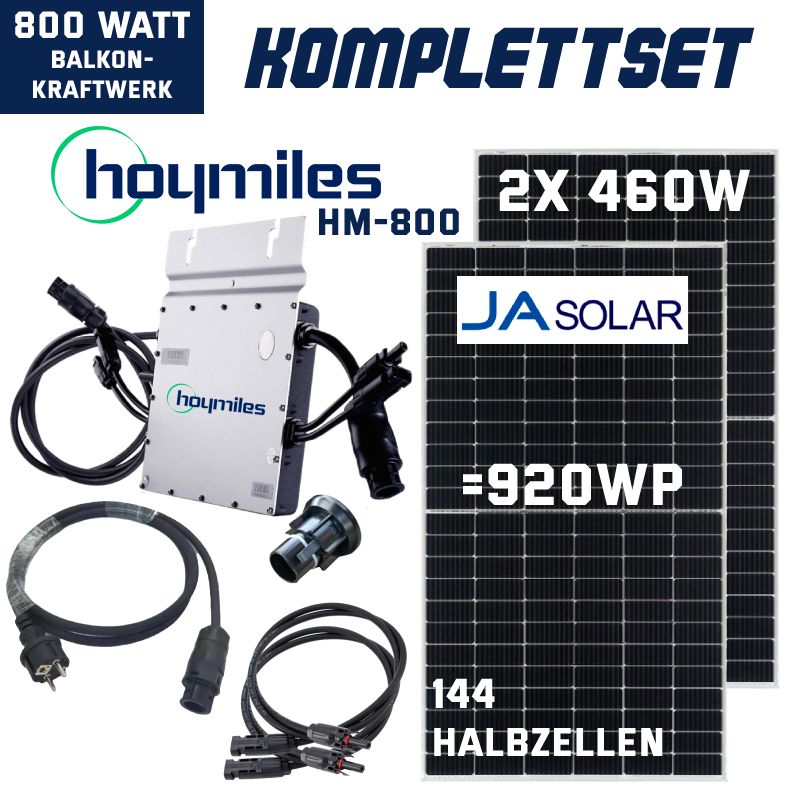Hotdeals :: Balkonkraftwerk 800W 2 x JA-Solar JAM54S31-405/MR + Hoymiles  HM800 Wechselrichter WLAN DTU Lite + AC Adapter-Stecker Solar Photovoltaik  Anlage 800 / 810Wp Komplett