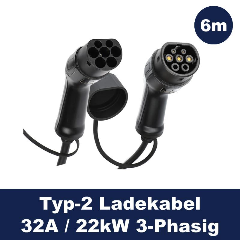 Elektroauto Ladekabel Typ-2 22kW 3-Phasig 6m Länge
