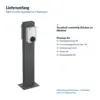 Lieferumfang ABB Terra AC Standfuß für 2 Wallboxen: 1 × Standfuß zweiseitig (Rücken an Rücken); Montage-Set: 4 × Flachkopfschraube M5, 4 × Innensechskantschraube M6 × 90, 2 × Kantenschutz 65 mm, 2 × Mutter M6, 2 × Kontaktscheibe M6 (Abbildung mit Wallboxen – Wallboxen nicht im Lieferumfang)