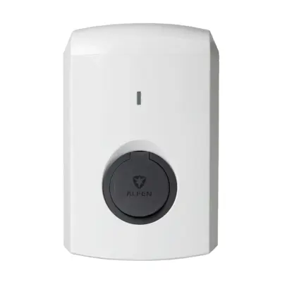 Alfen Eve Single S-Line in Weiß von vorn mit Typ-2-Buchse und LED-Statusanzeige, ohne Display und ohne RFID
