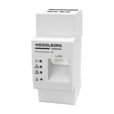 Heidelberg Amperfied PowerMeter 63, weißes Hutschienengerät mit LAN-Buchse und Status-LEDs