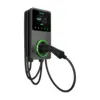 Autel MaxiCharger AC Wallbox in Dunkelgrau schräg von links mit Display, grünem Leuchtring und fest angeschlagenem Ladekabel