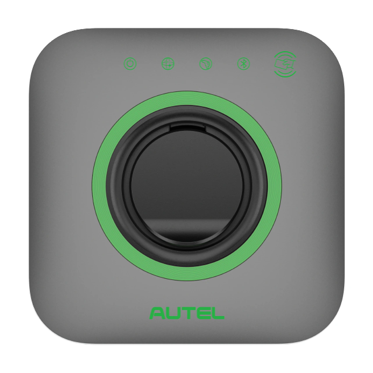 Autel MaxiCharger AC Compact Wallbox in Grau von vorn mit grünem Leuchtring um die Typ-2-Buchse