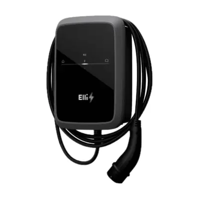 Elli Charger Connect 2 11 kW schräg von rechts mit dünnem 11-kW-Ladekabel