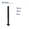 Maße EM2GO Standfuß PRO Power Doppel: Höhe 1500 mm, Breite 120 mm, Tiefe 55 mm