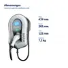 Maße myenergi zappi mit Ladekabel, weiß: Höhe 439 mm, Breite 282 mm, Tiefe 122 mm, Gewicht 7,2 kg