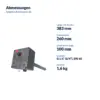 Maße Smartfox Pro Heater 3K: Länge inklusive Stecker 383 mm, Eintauchtiefe 260 mm, unbeheizte Länge 100 mm, Gewinde G 1 ½ Zoll, Gewicht 1,6 kg