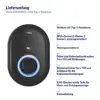 Lieferumfang Vestel EVC04 MID 11 kW, Typ-2-Steckdose: Wallbox mit Typ-2-Steckdose, 3 RFID-Karten (1 Master, 2 Nutzer) vorprogrammiert, Montageschablone, Dübel und Sicherheitsschrauben Torx T25 mit Dichtungen, Winkelschlüssel Torx T20, Schlüssel für die Kabelverschraubungen, RJ45-Stecker, Teile für Mast- und Erdungsmontage, Kurzanleitung