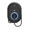 Vestel EVC04 Wallbox 11 kW in Schwarz ohne Display von vorn, mit fest angeschlagenem Typ-2-Ladekabel und blau leuchtendem LED-Ring