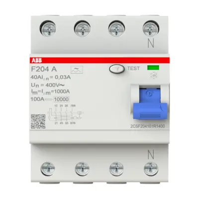 ABB FI-Schutzschalter F204 A, Typ A, 4-polig, 40 A / 30 mA, von vorn